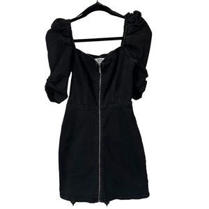 Denim Bershka Puff Sleeve Front Zip Stretch Dress